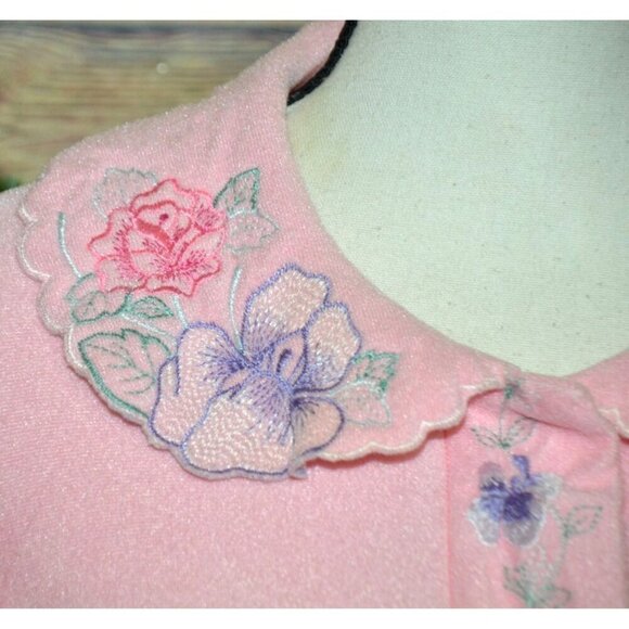 Vintage Vanity Fair Ladies M Terry Cloth Pink Housecoat Pockets Embroidered - Picture 4 of 9